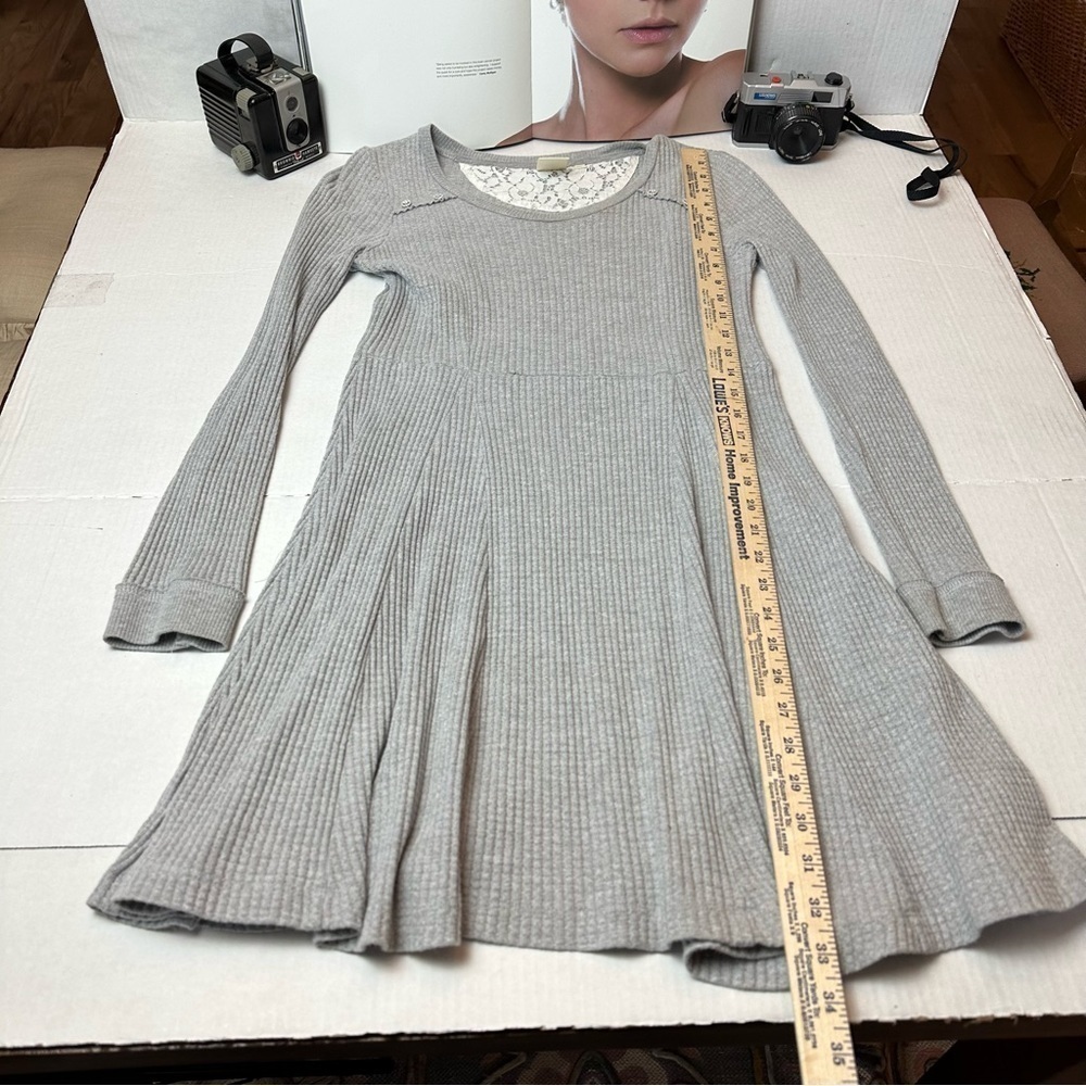 Eloise Gray Waffle Knit Fit & Flare Dress Lace Back Size Small Cottagecore - Picture 8 of 11